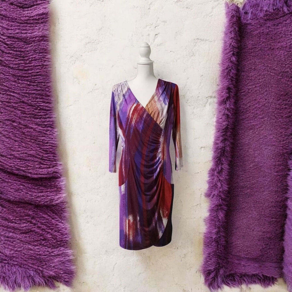 Purple Abstract Wrap-Style Women’s Dress